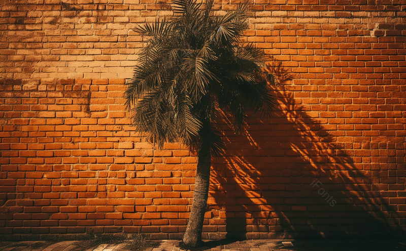 暗黄色背景砖墙特写棕榈树复古风摄影图片,高清,摄影图,摄影图片,图片大全,摄影图免费下载